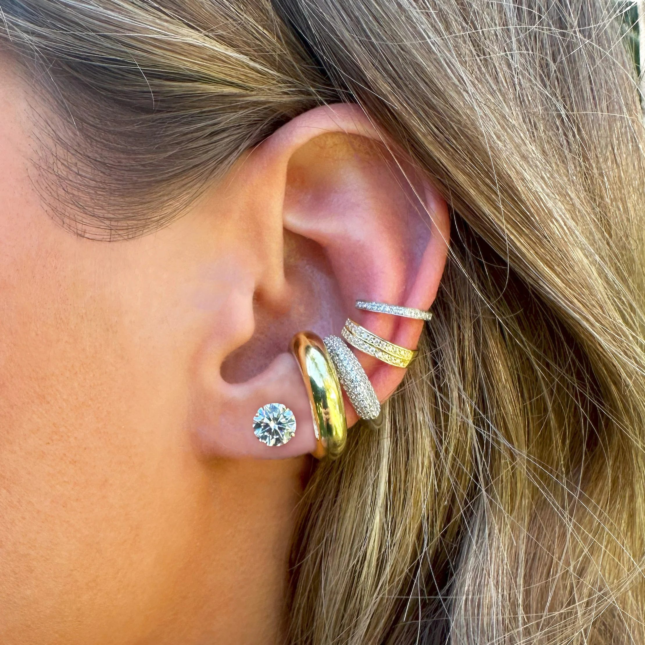 14K Faux Diamond Stud Earrings - Image 8