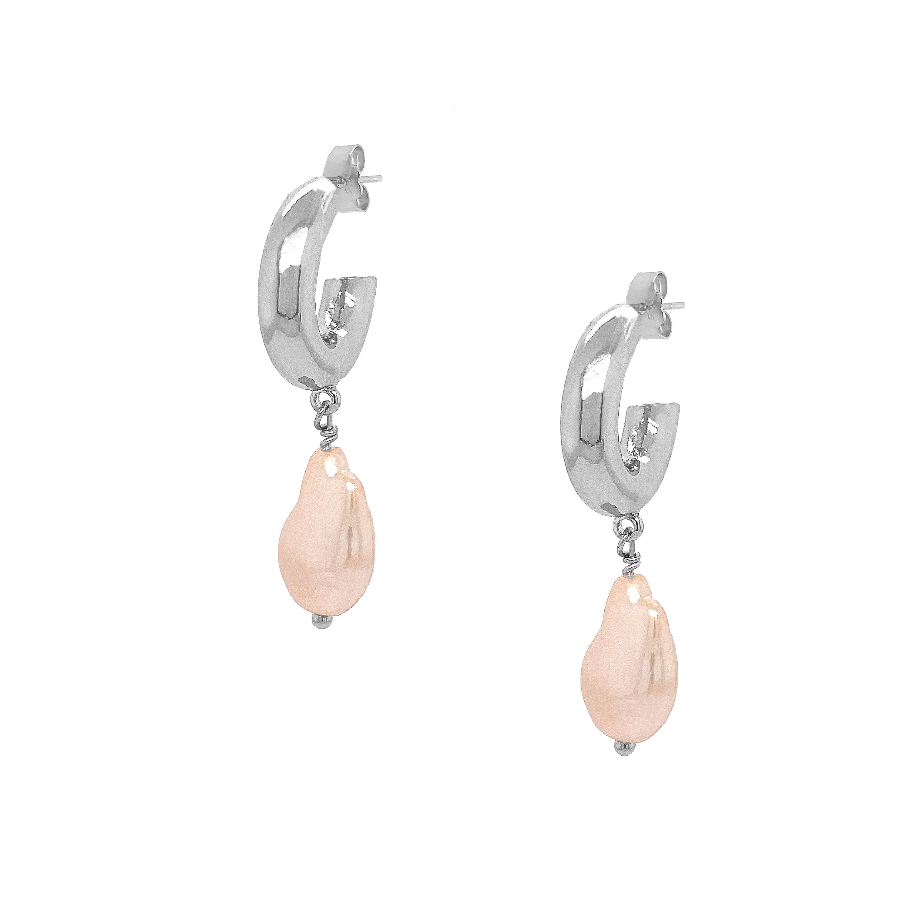 Pink Pearl Hoop Earrings - Image 4